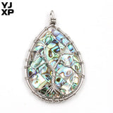 Abalone Shell Pendant Wire Wrapped Tree of Life Oval Necklace Charm