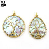 Abalone Shell Pendant Wire Wrapped Tree of Life Oval Necklace Charm
