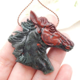 Natural Blood Stone Carved Horse Head Charm Pendant Bead