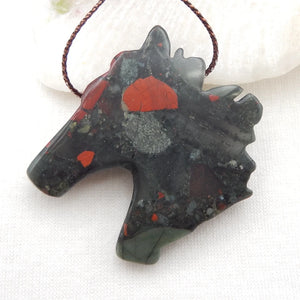 Natural Blood Stone Carved Horse Head Charm Pendant Bead
