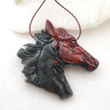 Natural Blood Stone Carved Horse Head Charm Pendant Bead