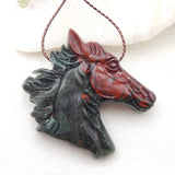 Natural Blood Stone Carved Horse Head Charm Pendant Bead