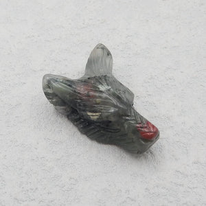 African Blood Stone Carved Wolf Head Pendant Bead 25x17x10mm