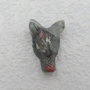 African Blood Stone Carved Wolf Head Pendant Bead 25x17x10mm