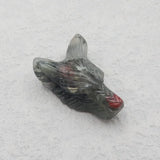 African Blood Stone Carved Wolf Head Pendant Bead 25x17x10mm