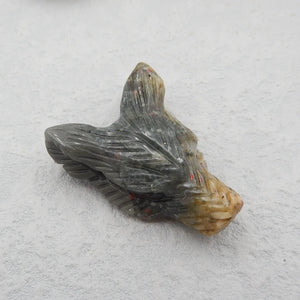 African Blood Stone Carved Wolf Head Pendant Bead 34x25mm