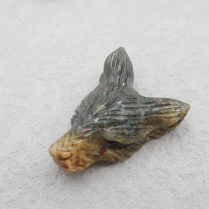 African Blood Stone Carved Wolf Head Pendant Bead 34x25mm