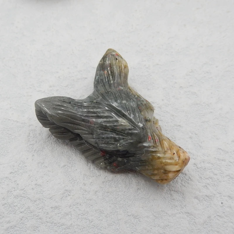 African Blood Stone Carved Wolf Head Pendant Bead 34x25mm