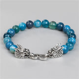African Stone Agates Beads Bracelet Silver Dragon Head Chain Bracelet