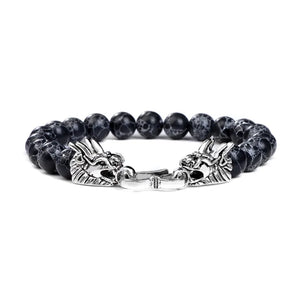 African Stone Agates Beads Bracelet Silver Dragon Head Chain Bracelet
