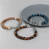 African Stone Agates Beads Bracelet Silver Dragon Head Chain Bracelet