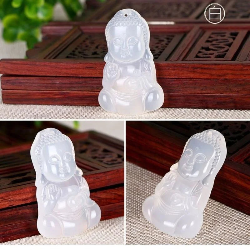 Natural Agate Baby Buddha Pendant Chinese Carved Charm Amulet