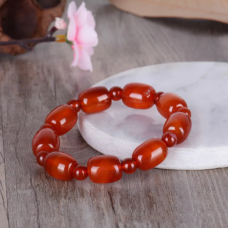 Agate Barrel Bead Bracelet for Men and Women