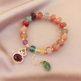 Agate Beaded Bracelet with Gourd Leaf Pendant