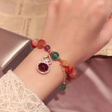 Agate Bead Bracelet with Gourd Leaf Pendant