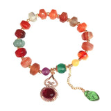 Agate Bead Bracelet with Gourd Leaf Pendant