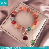 Agate Bead Bracelet with Gourd Leaf Pendant