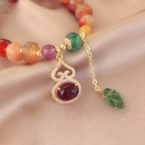 Agate Beaded Bracelet with Gourd Leaf Pendant