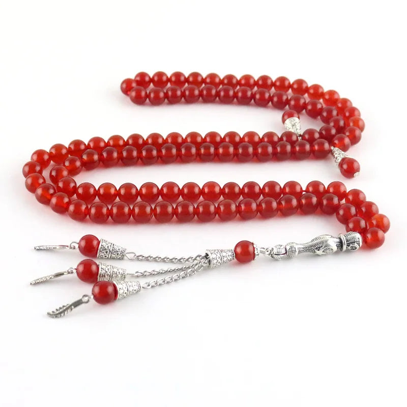 Red Agate Bead Bracelet Tesbih Islamic Fringe Necklace Women Gift