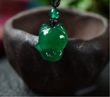 Natural Agate Chalcedony FOX Pendant Necklace Hand-Carved Man Luck Amulet