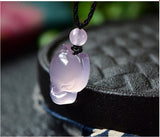 Natural Agate Chalcedony FOX Pendant Necklace Hand-Carved Man Luck Amulet