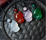 Natural Agate Chalcedony FOX Pendant Necklace Hand-Carved Man Luck Amulet
