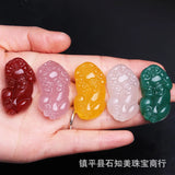 Hand-Carved Agate Chalcedony Pixiu Pendant Necklace