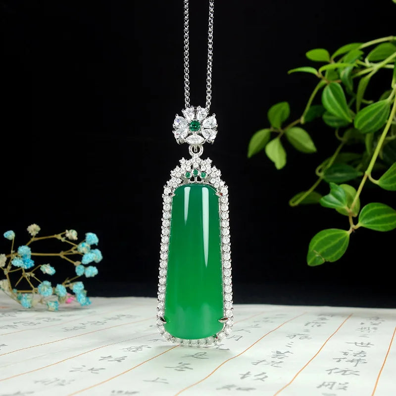 Agate Chalcedony Square Pendant Necklace for Women