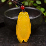 Natural Agate Cigarra Pendant Beads Necklace Charm Hand-Carved Lucky Amulet