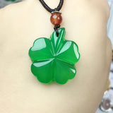 Natural Agate Clover Pendant Necklace Hand-carved Lucky Amulet Sweater Chain