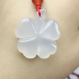 Natural Agate Clover Pendant Necklace Hand-carved Lucky Amulet Sweater Chain