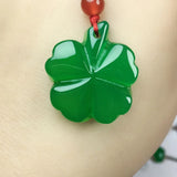 Natural Agate Clover Pendant Necklace Hand-carved Lucky Amulet Sweater Chain