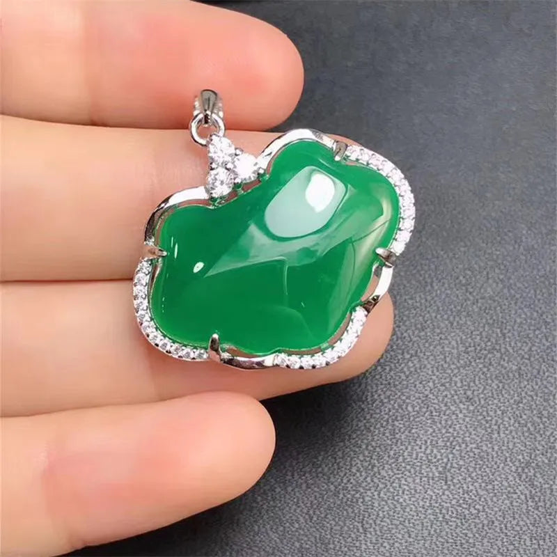Green Chalcedony 925 Silver Baby Lock Pendant Necklace