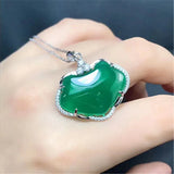 Green Chalcedony 925 Silver Baby Lock Pendant Necklace