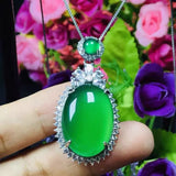Green Chalcedony Pigeon Eggs Pendant Necklace Women's Jewelry