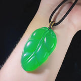 High Ice Green Chalcedony Leaf Pendant for Men and Women