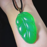High Ice Green Chalcedony Leaf Pendant for Men and Women