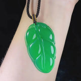 High Ice Green Chalcedony Leaf Pendant for Men and Women
