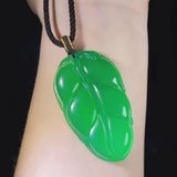 High Ice Green Chalcedony Leaf Pendant for Men and Women