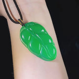 High Ice Green Chalcedony Leaf Pendant for Men and Women