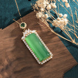 Agate High Ice Green Square Pendant Men's Necklace
