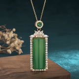 Agate High Ice Green Square Pendant Men's Necklace