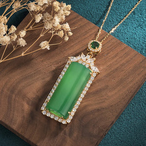 Agate High Ice Green Square Pendant Men's Necklace