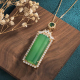 Agate High Ice Green Square Pendant Men's Necklace