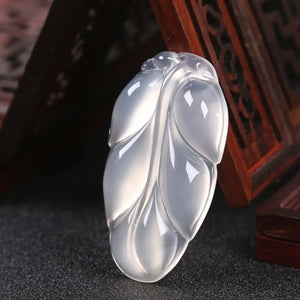 Natural Agate Ice Chalcedony Branches and Leaves Pendant Necklace