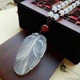 Natural Agate Ice Chalcedony Branches and Leaves Pendant Necklace