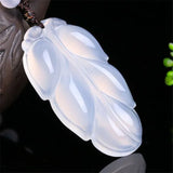 Agate Ice Chalcedony Leaf Pendant for Men and Women