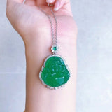 Green Chalcedony Buddha Pendant Necklace for Women