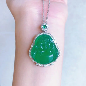 Green Chalcedony Buddha Pendant Necklace for Women