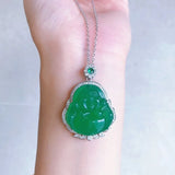 Green Chalcedony Buddha Pendant Necklace for Women
